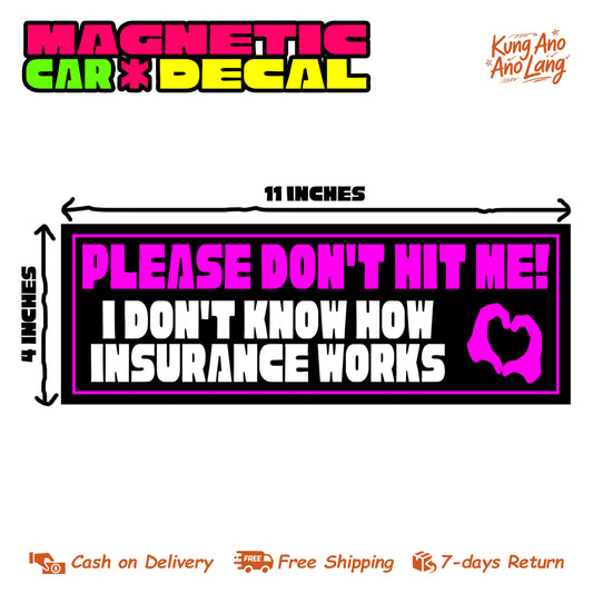 Please Don't Hit Me I Don't Know How Insurance Works | Magnetic Car Decal | MCD19